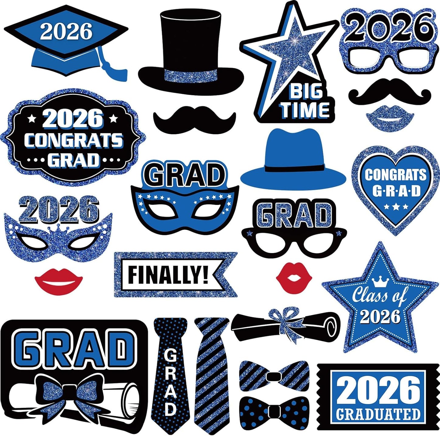 Blulu 24 Pieces 2026 Graduation Party Photo Booth Props Kit, Funny Graduation Party Selfie Props, Selfie Photo Frame for High School and College Grad Favors Supplies(Pink)