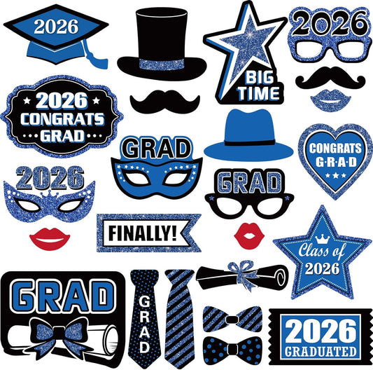 Blulu 24 Pieces 2026 Graduation Party Photo Booth Props Kit, Funny Graduation Party Selfie Props, Selfie Photo Frame for High School and College Grad Favors Supplies(Pink)