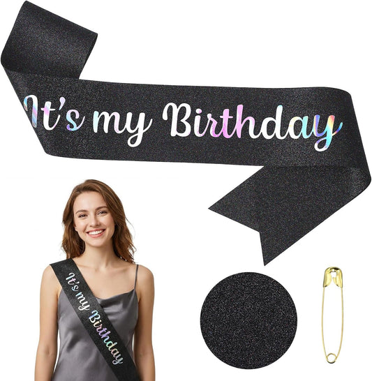 Black Glitter Birthday Sash with Foil Letters It's My Birthday Sash Multicolor Foil Fabric Sashes Party Favors Supplies Happy Birthdays Decorations for 16th 18th 21st 30th or Any Ages Party