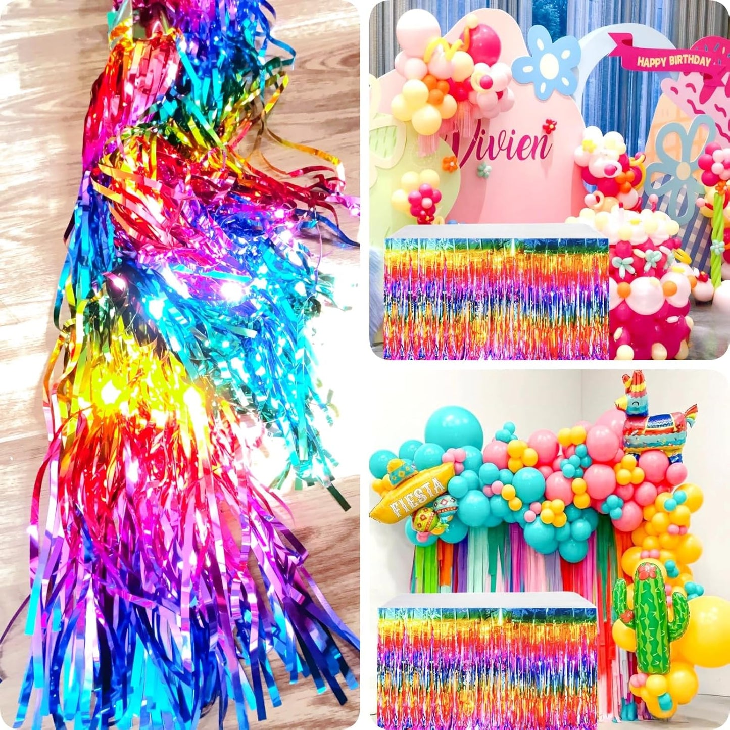 Blue Streamers Party Decorations, 2 Packs Blue Table Skirts Metallic Foil Fringe Tinsel for Birthday Under the Sea Boy Baby Shower Float Parade Mardi Gras Graduation Party Supplies -29x108Inch