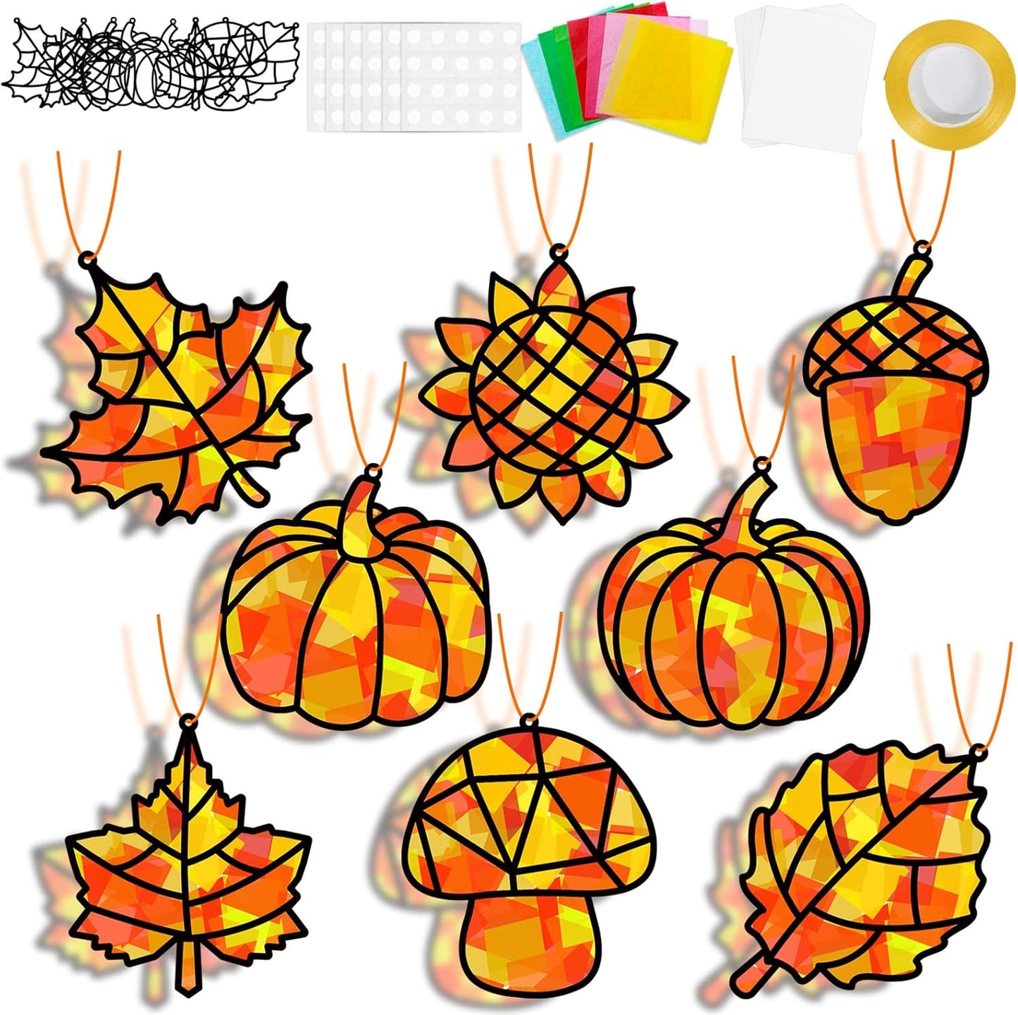 QOUBAI 32 Sets Stars Suncatchers Craft Back to School DIY Stained Glass Window Patriotic 4th of July Paper Craft Home School Classroom Decor Kid Birthday Gift Creative Art Activity Game - Colors A