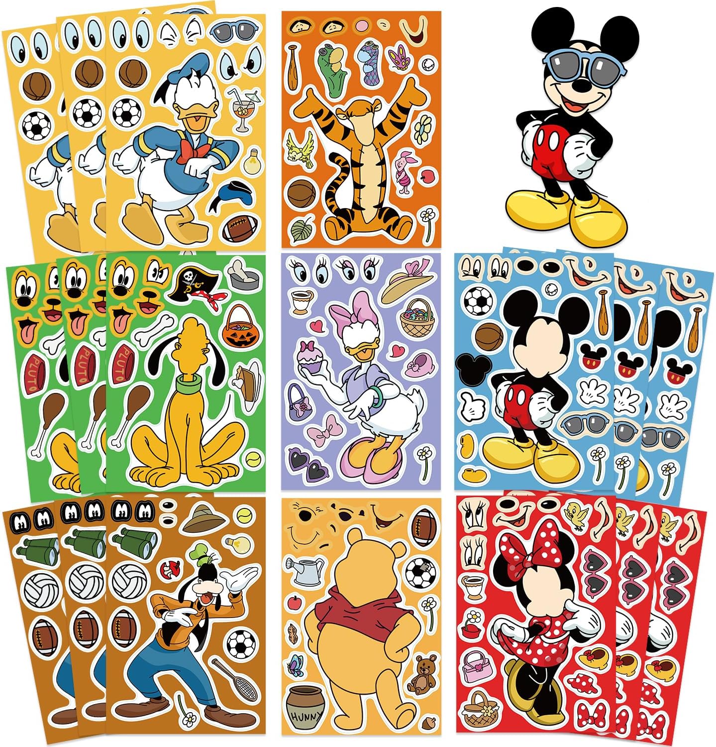 24 Sheets Cool Monster Sticker Cute Cartoon Charaters Make Your Own Sticker, Make a Face Stickers Party Favors Activities Gifts (c)