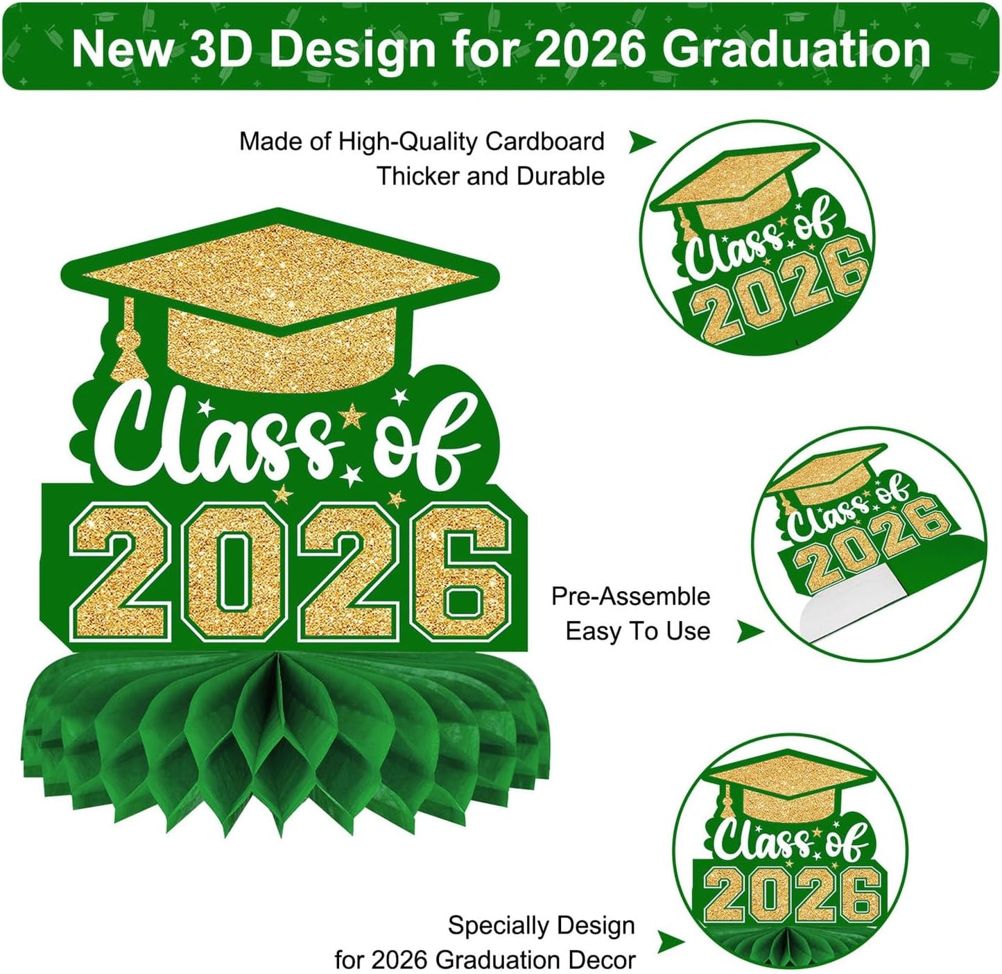 8 Pieces Class of 2026 Graduation Table Decorations - 2026 Congrats Grad Honeycomb Centerpieces, Red Black Graduation Table Toppers Decor for 2026 Graduation Party Decorations Favor Supplies