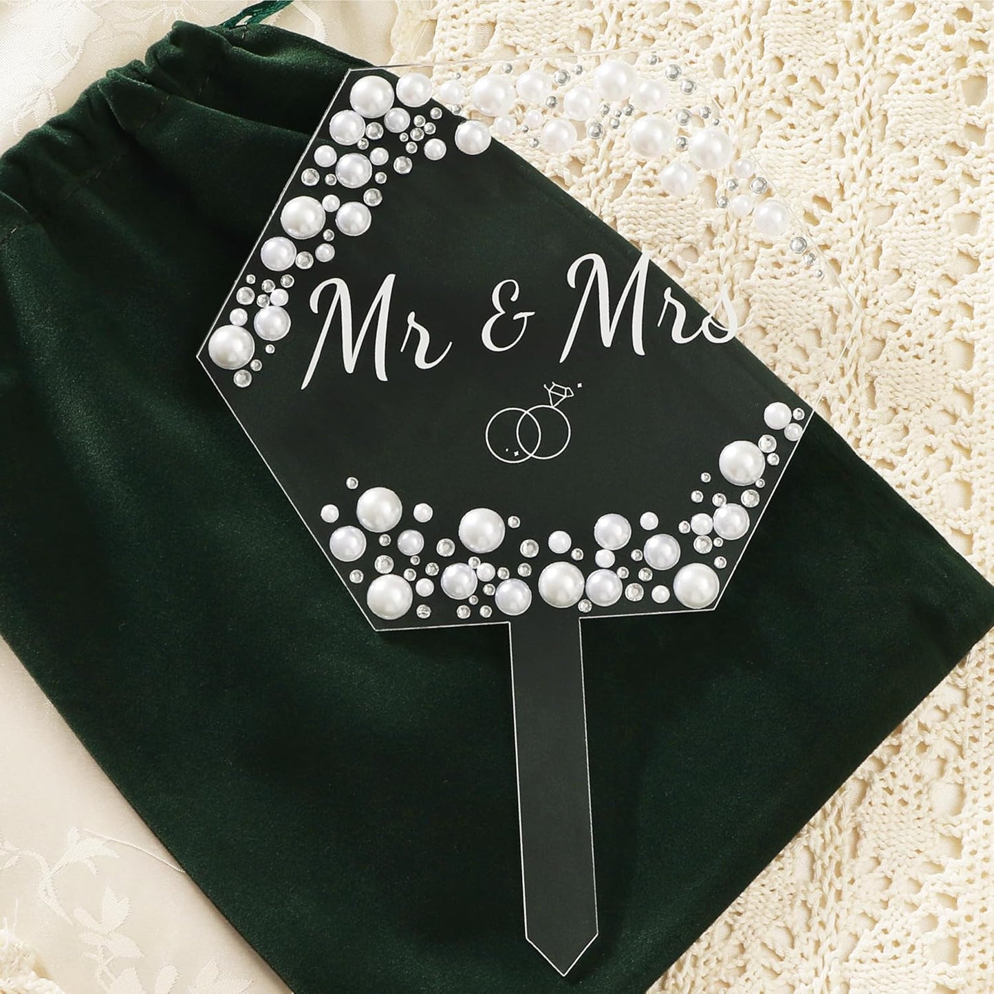 Coucoland Mr and Mrs Cake Topper - Heart Wedding Cake Decor with Rhinestones and Pearls for Engagement Bridal Anniversary
