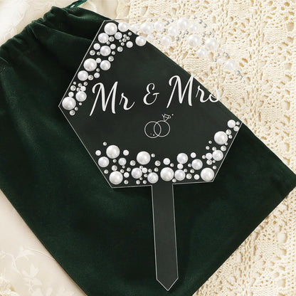 Coucoland Mr and Mrs Cake Topper - Heart Wedding Cake Decor with Rhinestones and Pearls for Engagement Bridal Anniversary