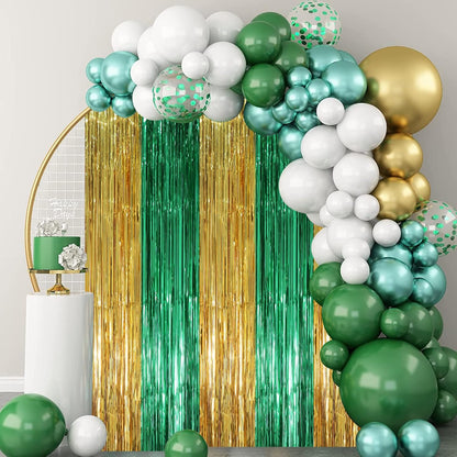 Voircoloria 3 Pack 3.3x8.2 Feet Gold Foil Fringe Backdrop Curtains, Tinsel Streamers, Fringe Backdrop for 2025 New Years Eve, Graduation, Birthday, Baby Shower, Gender Reveal, Disco Party - Colors A