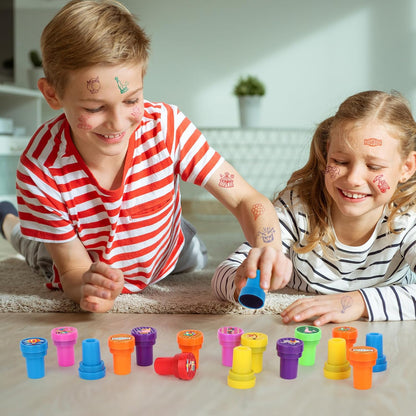24 PCS Camp Party Favors Camping Adventure Mini Stamps Colorful Self Inking Stamps Camping Themed Party Favors for Boys Girls Student School Classroom Rewards Carnival Prizes Supplies