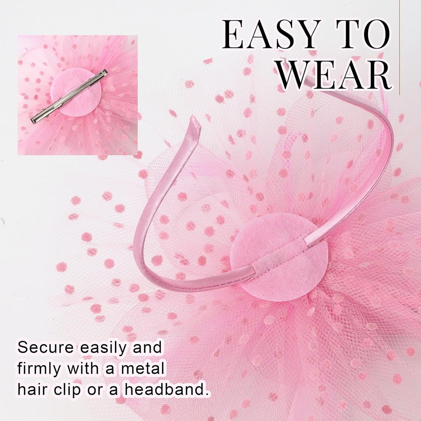 DRESHOW Fascinators Hat Flower Mesh Ribbons Feathers on a Headband and a Clip Tea Party Headwear for Girls and Women - Colors B