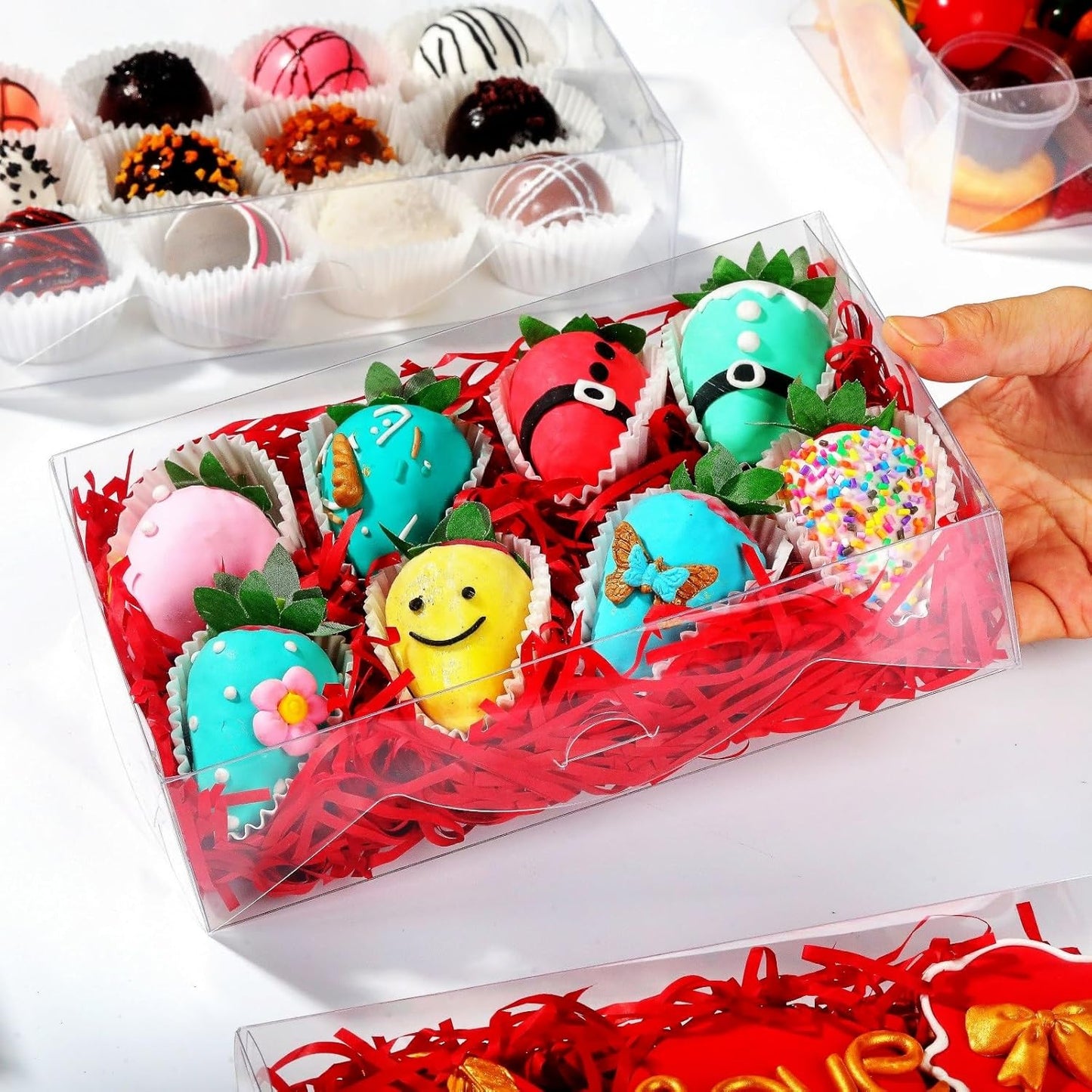 50 PCS 8x5x2 Inch Bakery Boxes with Window for Chocolate Covered Strawberries, Cookies, Cakesickle, Browines, Donut &More
