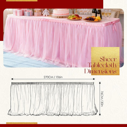THARAHT Tulle Table Skirt 6FT 180CM Long for Rectangle Tables Round Tables Ruffle Desk Skirt for Princess Girls Birthday Party Cake Dessert Decorations Table Skirt