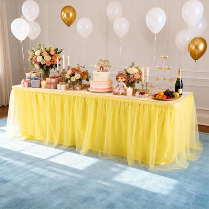 THARAHT Tulle Table Skirt 6FT 180CM Long for Rectangle Tables Round Tables Ruffle Desk Skirt for Princess Girls Birthday Party Cake Dessert Decorations Table Skirt