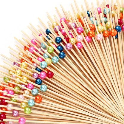 Reallnaive 600 Pcs Cocktail Pick Pearl Fancy Toothpick for Appetizer 4.7 Inch Long Skewer for Drink Fruit Food Bamboo Stick Wedding Bridal Shower Decoration Charcuterie Accessories (White)