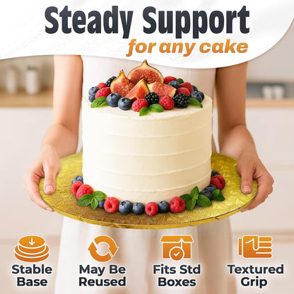12 Inch Cake Drum, Black Cake Board for Picture-Ready Celebration Cakes, 1/2 Inch Thick Round Cardboard Base with Grease & Moisture Resistant Surface and Decorative Pattern for Parties and Weddings