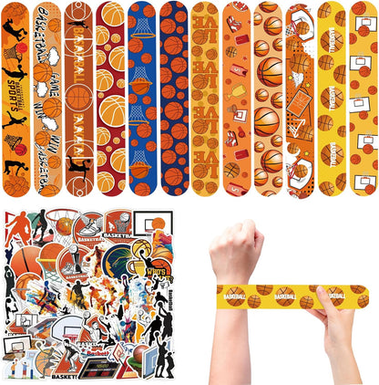 CZWXOXO Basketball Theme Party Favors 24 Pcs Ball Theme Slap Bracelets 50 Pcs Sport Theme Stickers，Party Team Gift Fillers School Classroom games Rewards Supplies