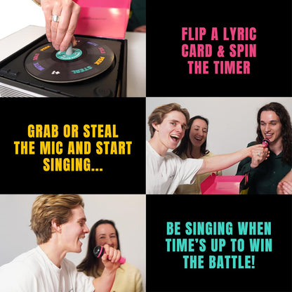 Lucky Egg Official Grab The Mic – Family Karaoke Board Game w/Foam Mic, 8+ Ages, 2-10 Players - Games for Bad Singers w/ 230 Lyrics (115 Cards)