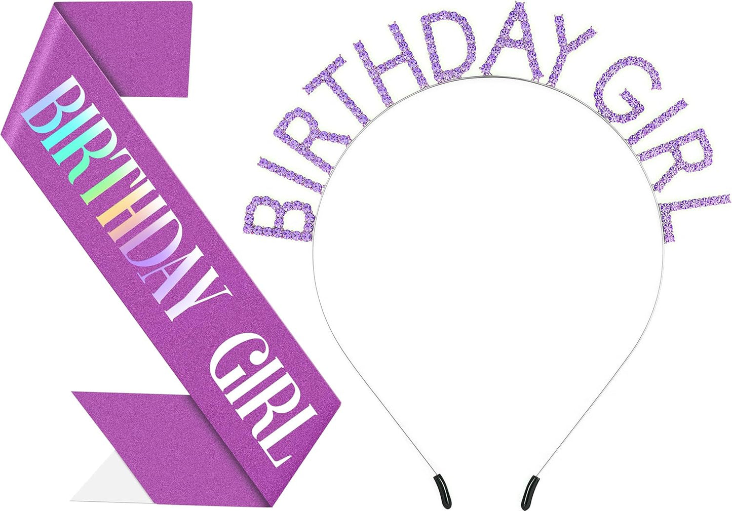 Birthday Headband with Sash for Women, Birthday Crwon Tiara for Decorations