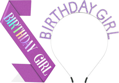 Birthday Headband with Sash for Women, Birthday Crwon Tiara for Decorations