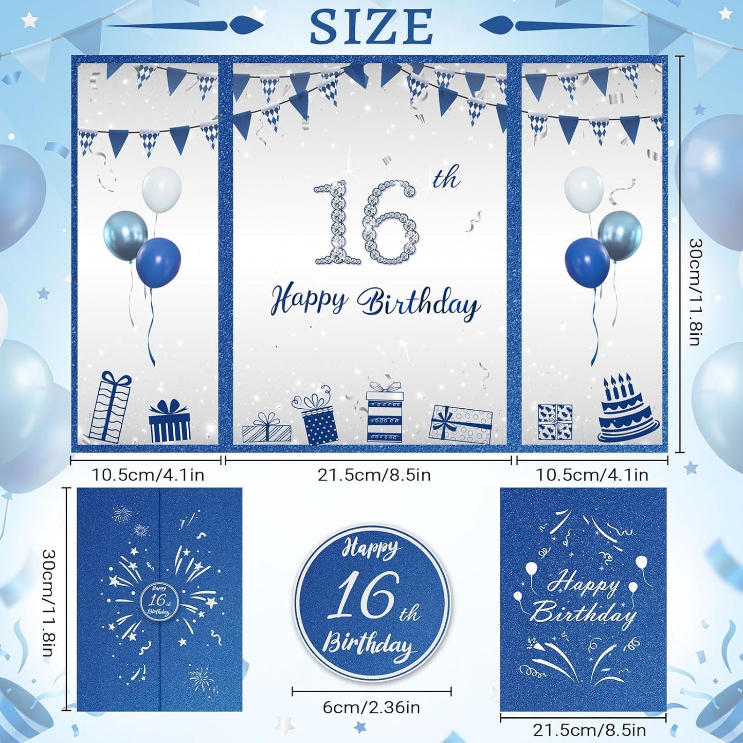 Blue and Silver 16th Birthday Party Decoration Guest Book 16th Happy Birthday Guest Sign in Book Perfect Signature Cardboard Party Supplies Great Birthday Gift for Boys