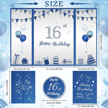 Blue and Silver 16th Birthday Party Decoration Guest Book 16th Happy Birthday Guest Sign in Book Perfect Signature Cardboard Party Supplies Great Birthday Gift for Boys