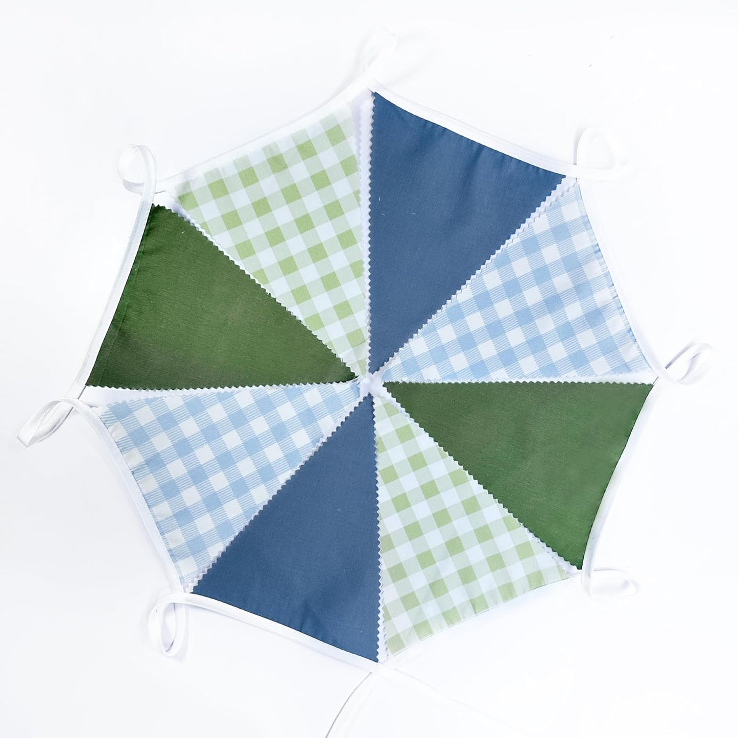 32Ft Dusty Blue Party Decorations Retro Blue Gingham Triangle Banner Flag Pennant Fabric Garland Streamers for Nautical Wedding Birthday Ahoy Achor Bridal Baby Shower Under The Sea Decor Supplies