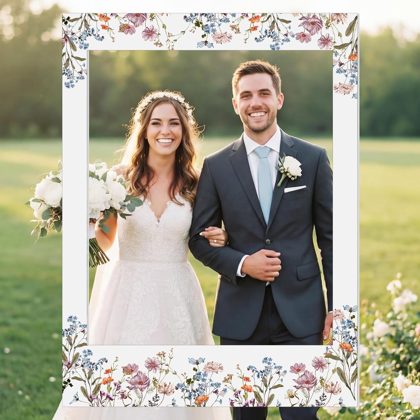 Bucherry 32 x 24 Inches Wedding Photo Booth Props Picture Frame DIY PVC Cutouts Photo Booth Prop Selfie for Bridal Shower Birthday Baby Shower Graduation Party Supplies Favor