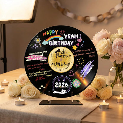 REEGII Vinyl Record Style Birthday Guest Book for Birthday Decorations - Large 11.6"x11.6" Sign-In Poster with 12 Pens | Unique Keepsake Gift for Birthday Party Decor (Happy Birthday, Golden, 11.6"L x 11.6"W)