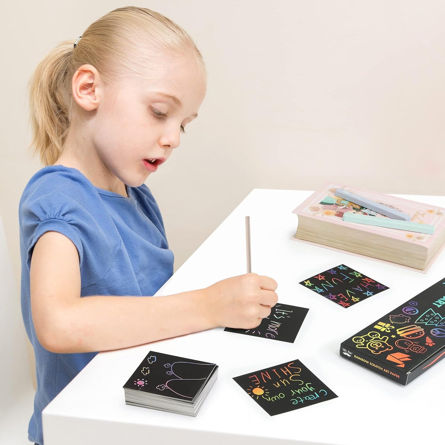 Mr. Pen- Scratch Art for Kids with Wooden Stylus, 125 pcs, Rainbow Scratch Paper, Scratch Art Paper