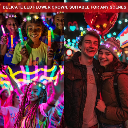 30 Pcs LED Flower Crown Headband,led Headbands,Light Up Flower Headbands for Women,Garlands Glowing Floral Wreath Crowns for Weddings,Halloween,Birthdays,Role-Playing,Beach Parties，Christmas