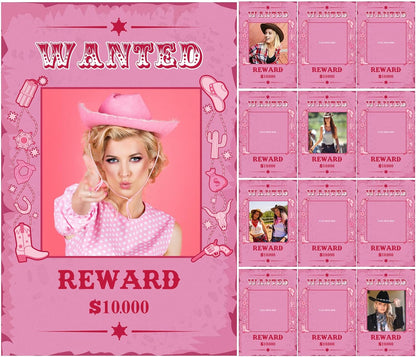 12 Pcs Cowgirl Party Decorations Pink Western Photo Booth Wanted Poster Photo Prop Selfie Frame Poster Fabric Banner Cowgirl Decorations for Party Wild West Birthday Decoration Supplies Rustic