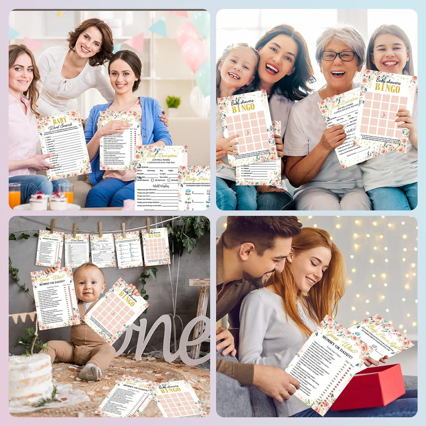 Yinder 145 Pcs Baby Shower Games Activities Cards with 20 Pencils Includes Baby Bingo Description and Wishes Guess Who Price is Right Word Scramble Game(Here Comes the Son)
