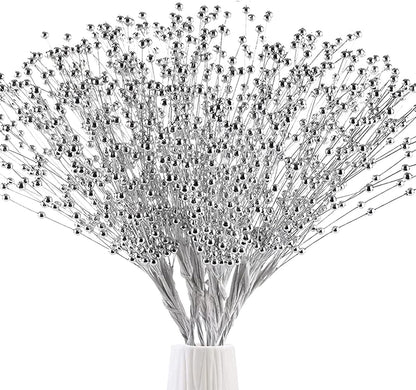 50pcs 4mm Pearls String Beaded Bouquet Spray Sticks for Bridal Beaded Wedding Party Table Decorations Mother's Day Decor (Gold)