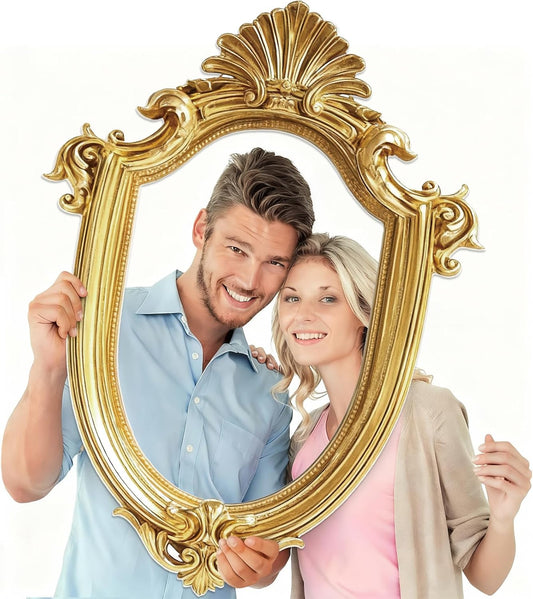 32 x 24 Inch Large Vintage Photo Props Gold Foam Board Wonderland Party Supplies Gold Vintage Friends Photo Round Frame Golden Picture Frame for Wedding Birthday Bridal Baby Shower Party Decoration