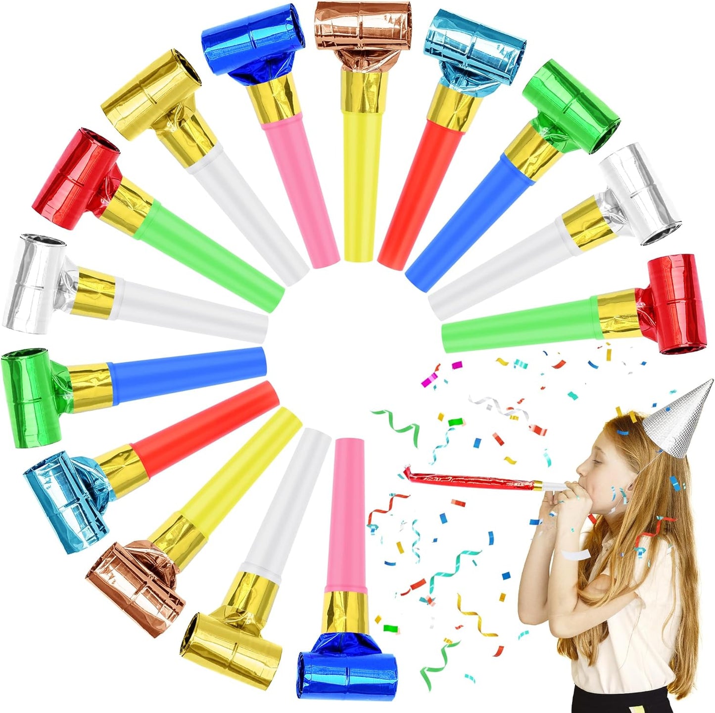 24 Pcs Party Blower Colorful Blowouts Noisemakers Birthday Blowouts Whistles for Party Favors(Colorful Paper Roll)