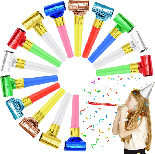 24 Pcs Party Blower Colorful Blowouts Noisemakers Birthday Blowouts Whistles for Party Favors(Colorful Paper Roll)