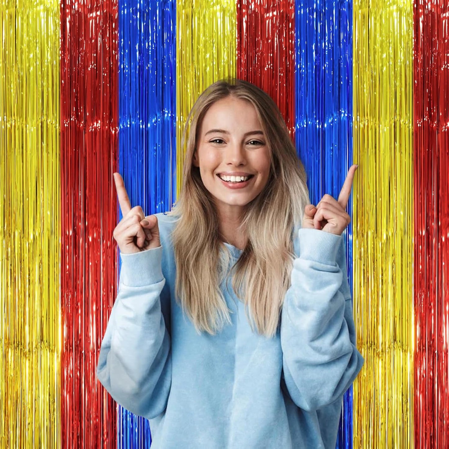 Voircoloria 3 Pack 3.3x8.2 Feet Gold Foil Fringe Backdrop Curtains, Tinsel Streamers, Fringe Backdrop for 2025 New Years Eve, Graduation, Birthday, Baby Shower, Gender Reveal, Disco Party - Colors B
