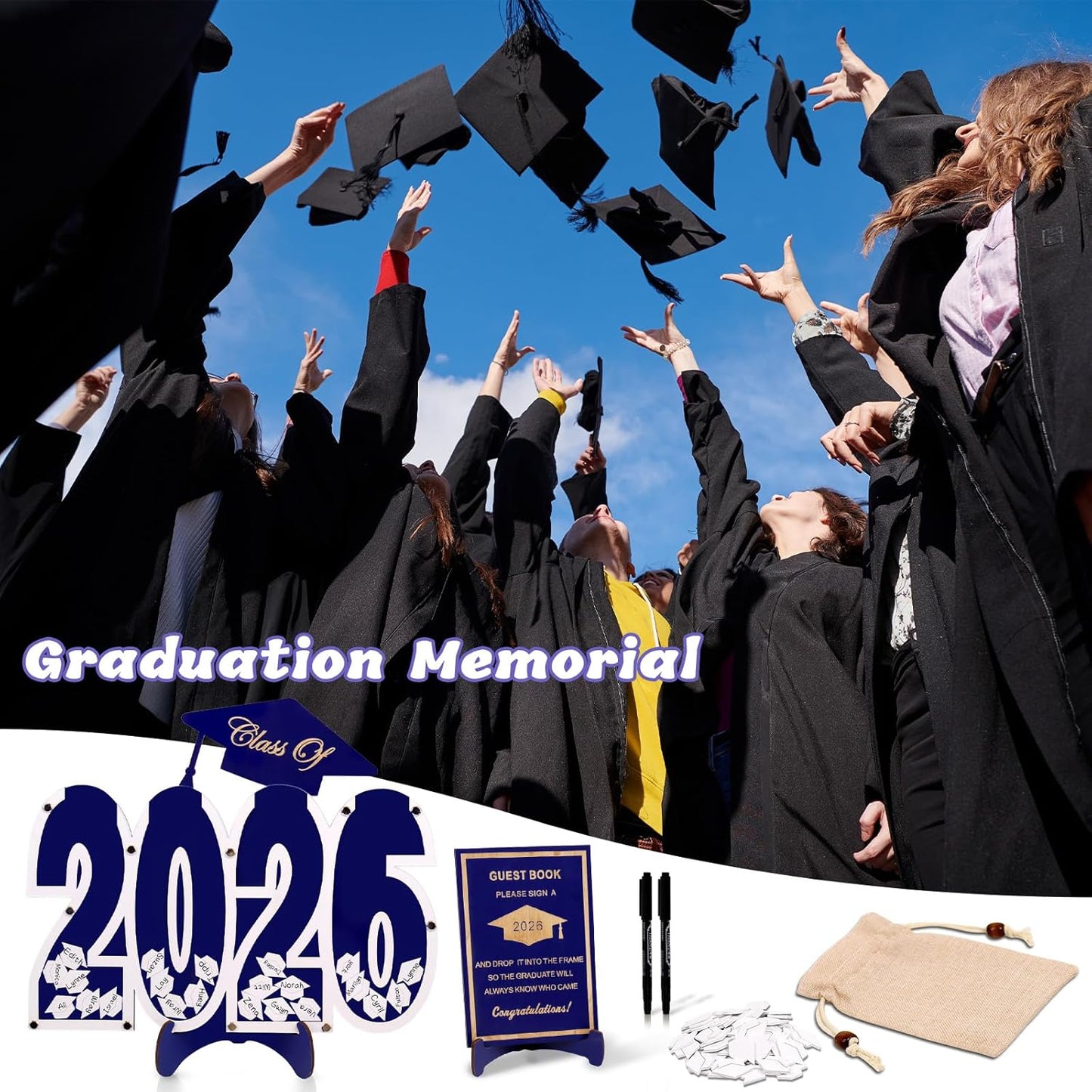 2026 Graduation Guest Book Alternative, Black Happy Graduation Party Decorations, Class of 2026 Congrats Graduates Signature Guestbook Gifts for College High School Students Friends Men Women