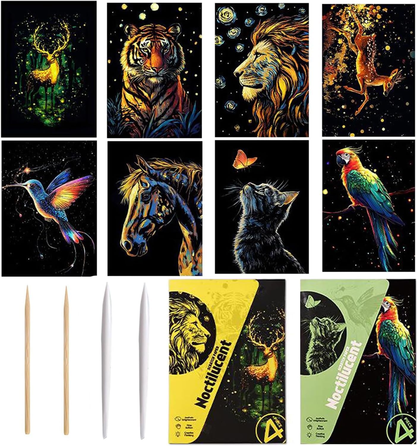 Georgie Porgy Scratch Paper Art Set for Kids Adults Magic Rainbow Scratchboards for DIY Arts and Crafts Kits Christmas Birthday Gift with Scratching Tools Kit (A4-Noctilucent Whale + Sea World)