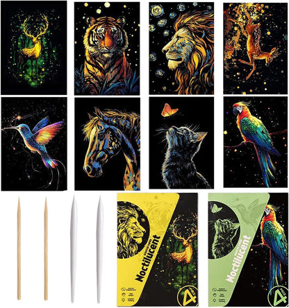 Georgie Porgy Scratch Paper Art Set for Kids Adults Magic Rainbow Scratchboards for DIY Arts and Crafts Kits Christmas Birthday Gift with Scratching Tools Kit (A4-Noctilucent Whale + Sea World)