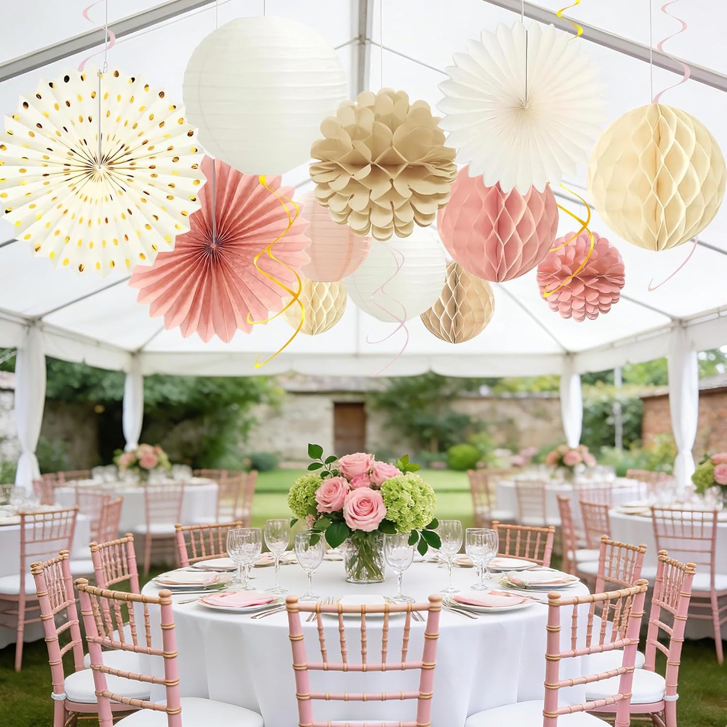 Tissue Paper Pom Poms - 23 PCS Dusty Blue Paper Flowers Pom Pom Kit Circle Dot Party Banner Hanging Swirl Party Decorations for Wedding Birthday Baby Shower Bridal Shower Tea Party