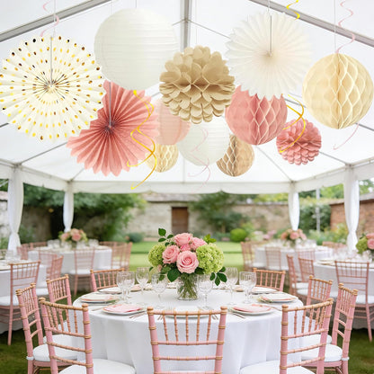 Tissue Paper Pom Poms - 23 PCS Dusty Blue Paper Flowers Pom Pom Kit Circle Dot Party Banner Hanging Swirl Party Decorations for Wedding Birthday Baby Shower Bridal Shower Tea Party