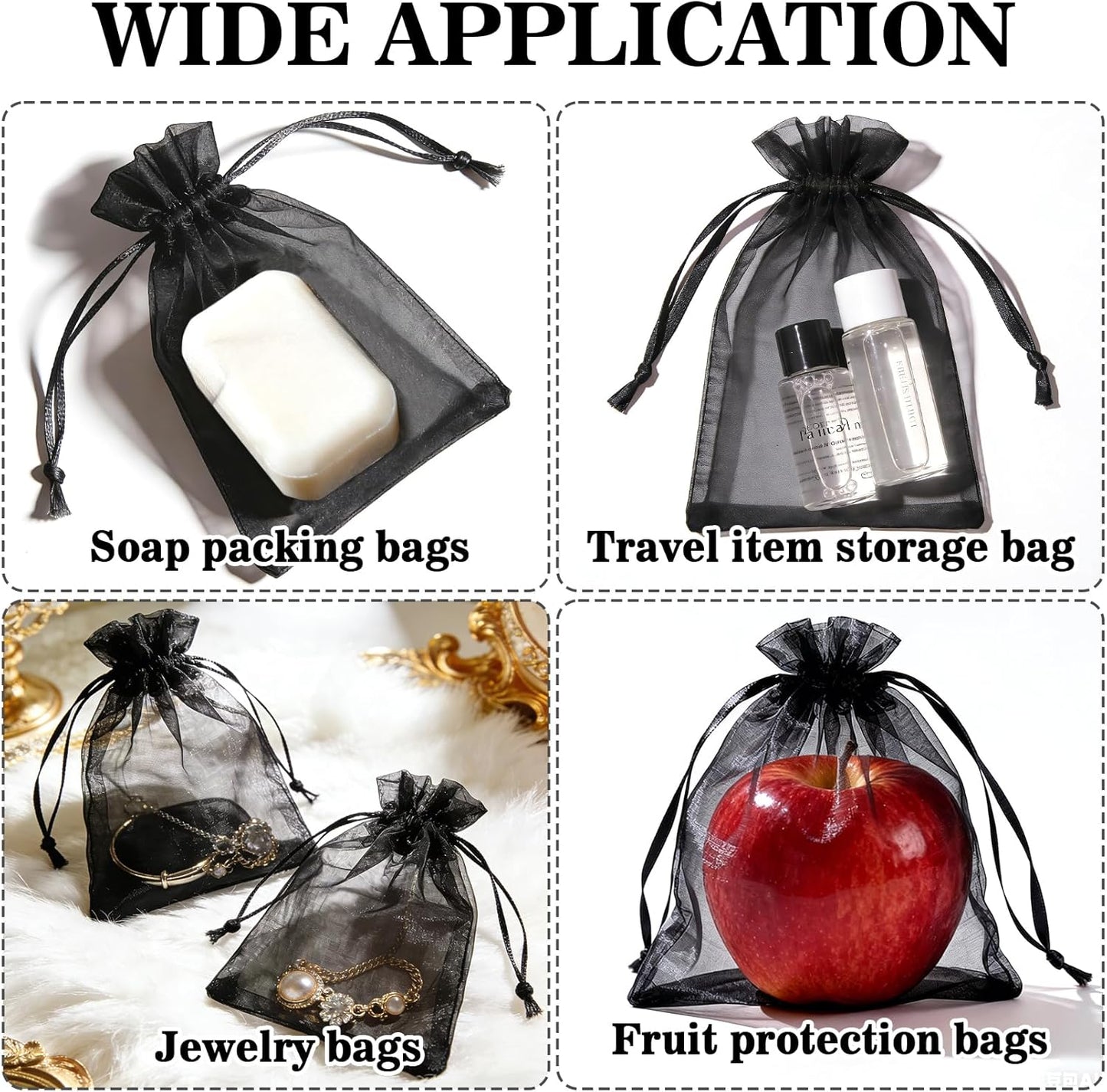 Sukh 100pcs Organza Bags 5''x7'' - White Sheer Mesh Drawstring Bags for Jewelry, Soap, Fruits, Candy, Small Gift Bags for Weddings, Valentine's Day, Mother's Day, Halloween, Thanksgiving, Christmas