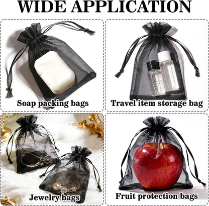 Sukh 100pcs Organza Bags 5''x7'' - White Sheer Mesh Drawstring Bags for Jewelry, Soap, Fruits, Candy, Small Gift Bags for Weddings, Valentine's Day, Mother's Day, Halloween, Thanksgiving, Christmas
