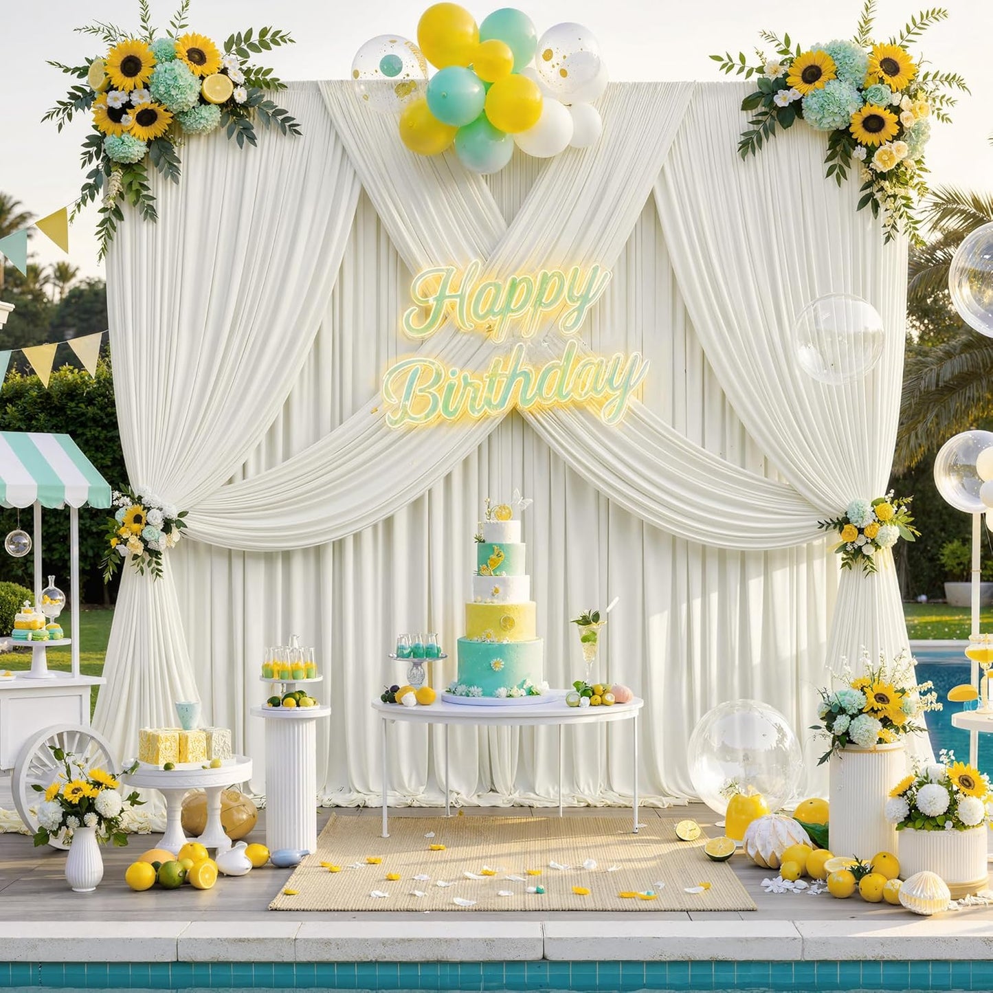 10 ft x 10 ft Wrinkle Free White Backdrop Curtains for Wedding Parties, Polyester Photography Backdrop Drapes for Birthday Parties Stage Backdrop Stand, 2 Panels 5x10FT Background Curtains