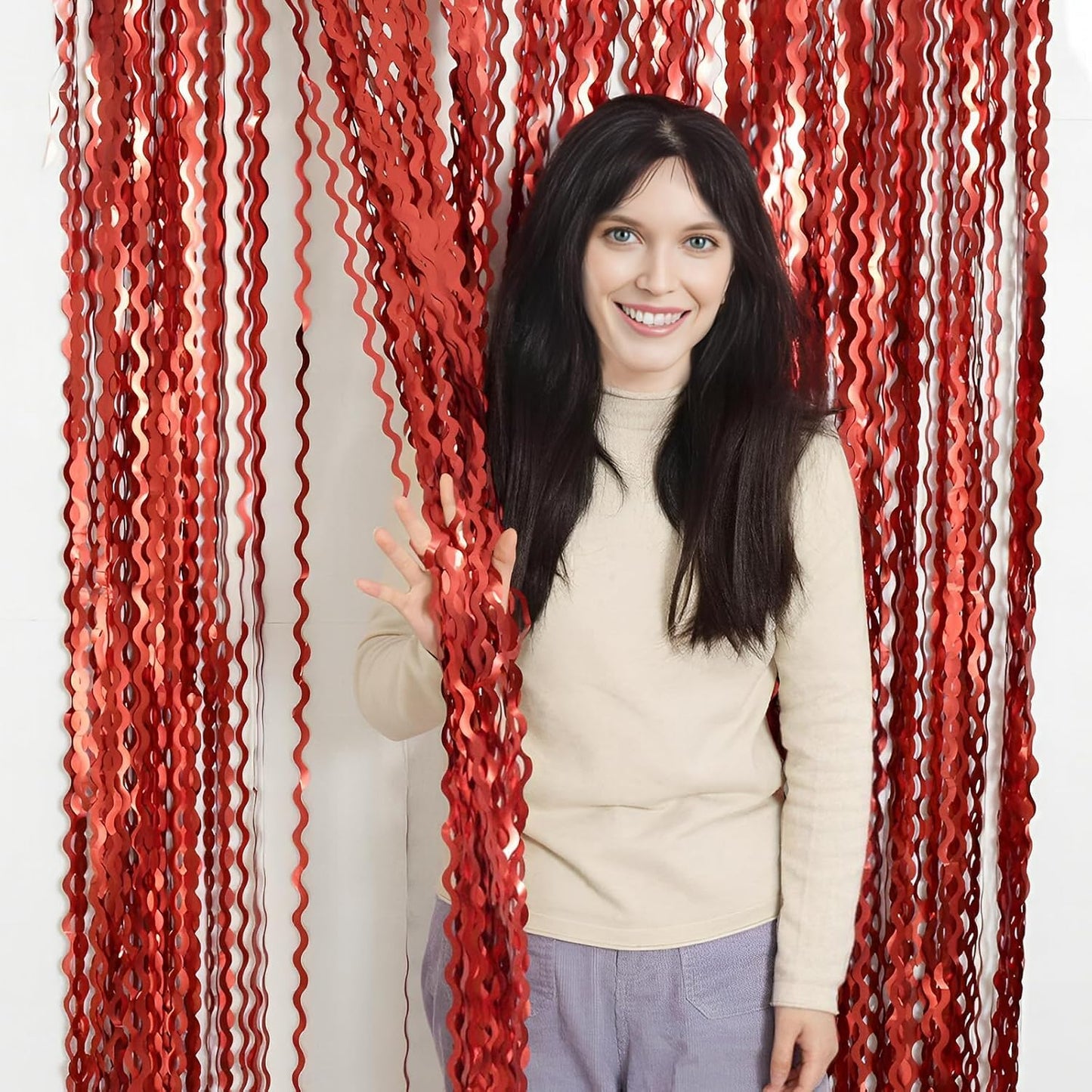 4 Pack Wavy Champagne Gold Metallic Tinsel Foil Fringe Curtains Backdrop - 3.3X6.6ft Foil Fringe Backdrop for Parties | Door Streamers for Birthday | Photo Booth Backdrops Party Decor