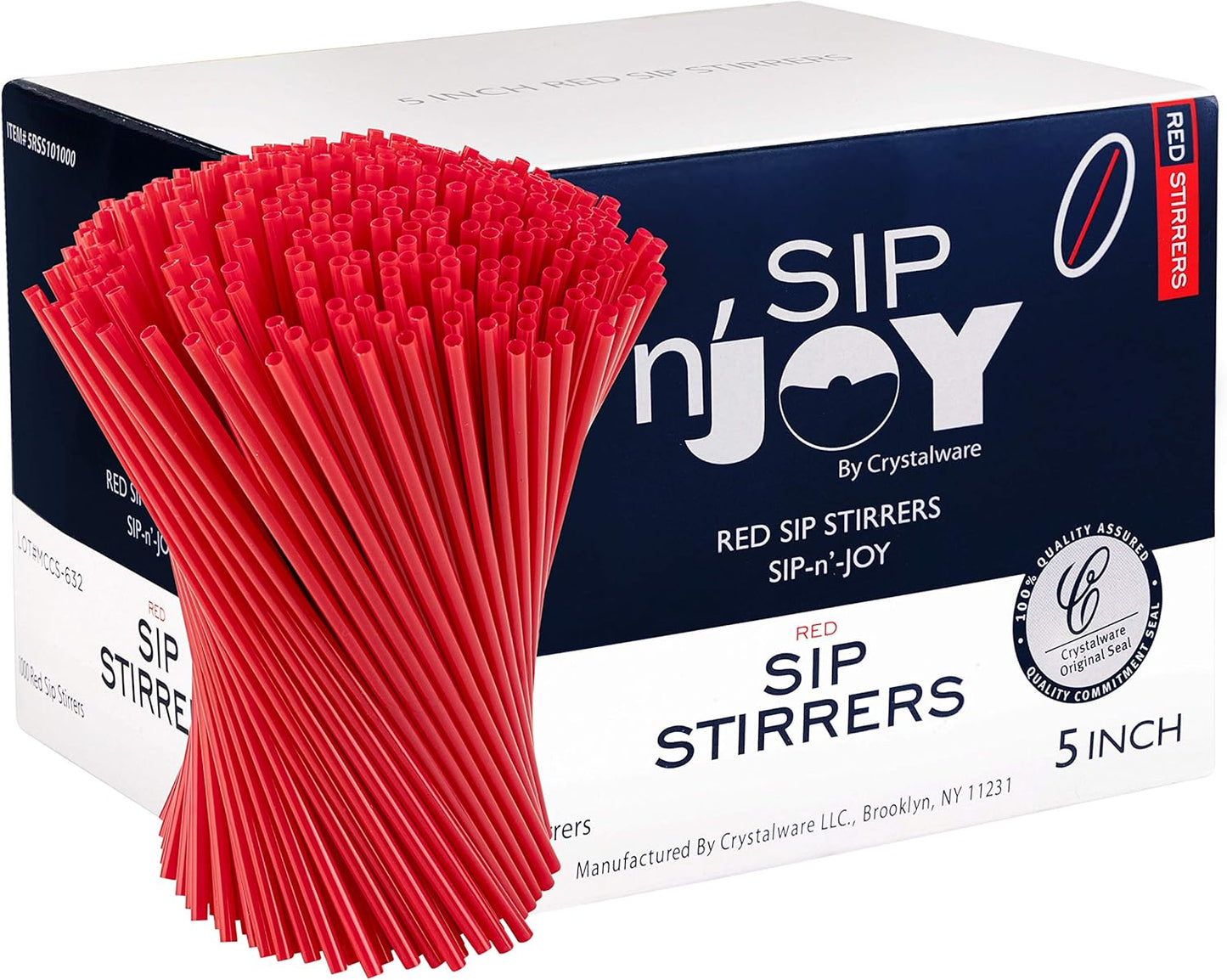 Crystalware, Plastic Stir Straw, Sip Stirrer, For Coffee and Cocktail, 7 1/2 Inches 1000/Box, Black
