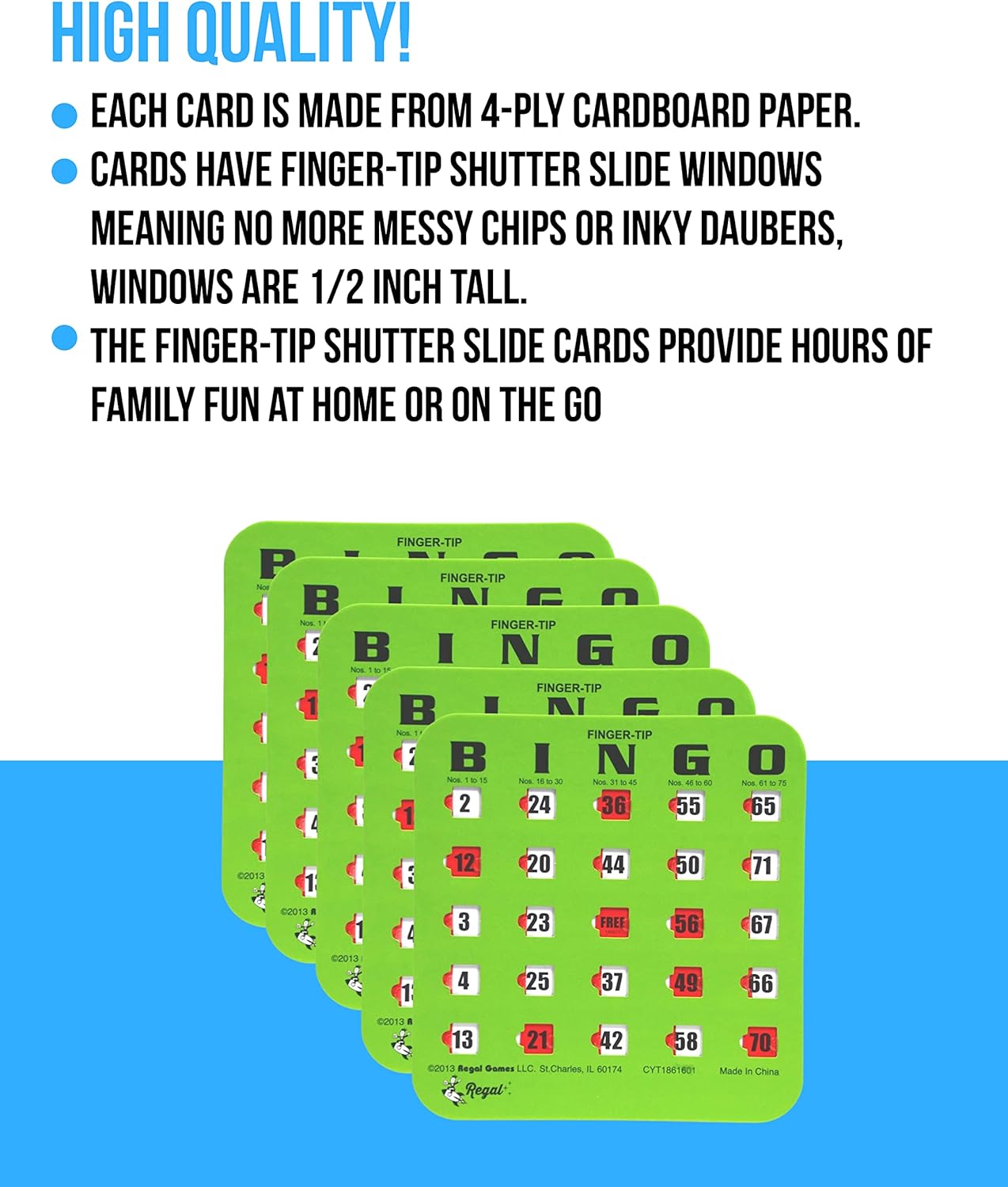 Regal Bingo Bulk Bingo Cards with Sliding Windows - Reusable Large Print Bingo Game Cards for Adults Large Group - 10 Pack, Green