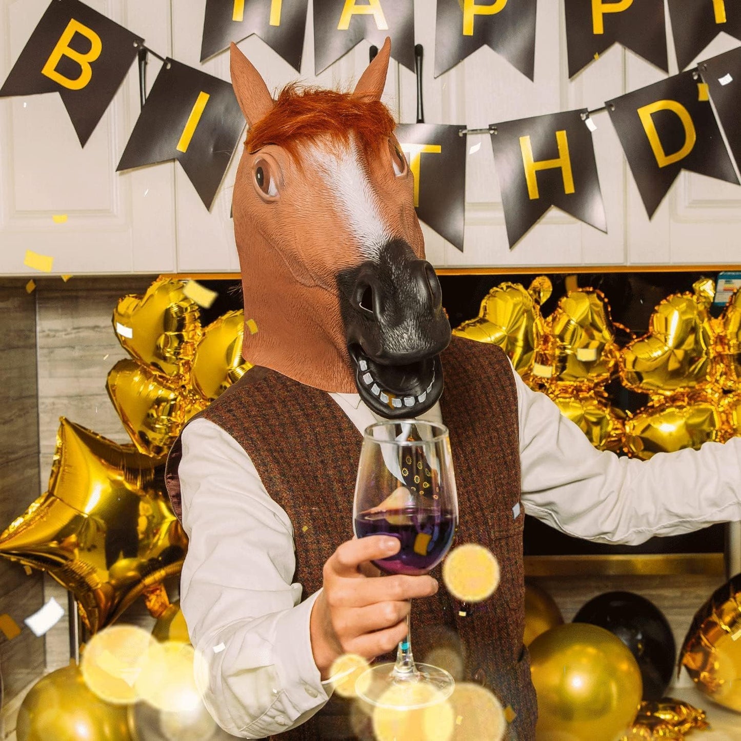 CreepyParty Horse Head Mask - Animal Halloween Costume for Parties, Cosplay, Photo Booth Props, And Pranks - Funny Gag Gift for Adults, Brown