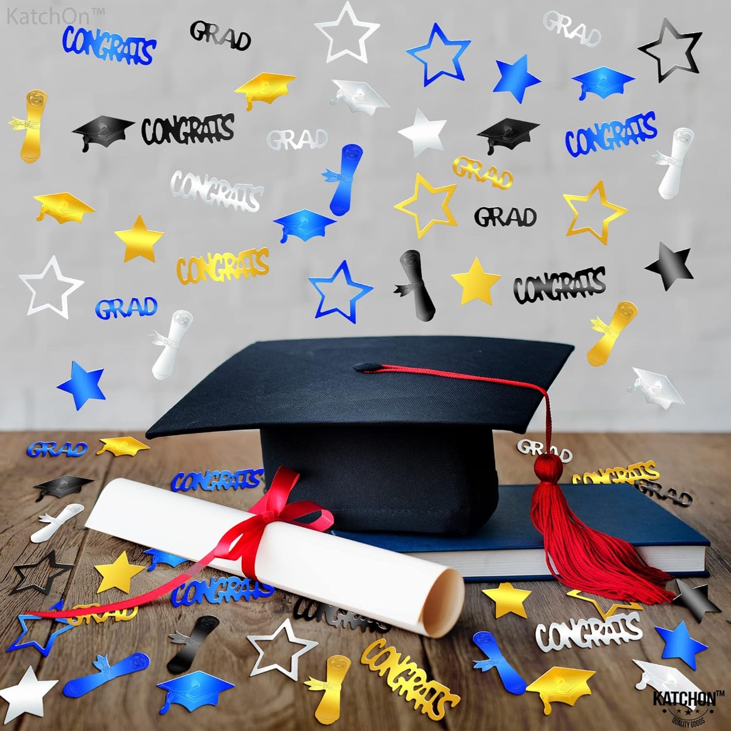 Black and Gold Grad Graduation Decorations 2026 - Pack of 1000, Congrats Grad Graduation Confetti 2026 | Grad Confetti Class of 2026 for Black and Gold 2026 Graduation Decorations, KatchOn
