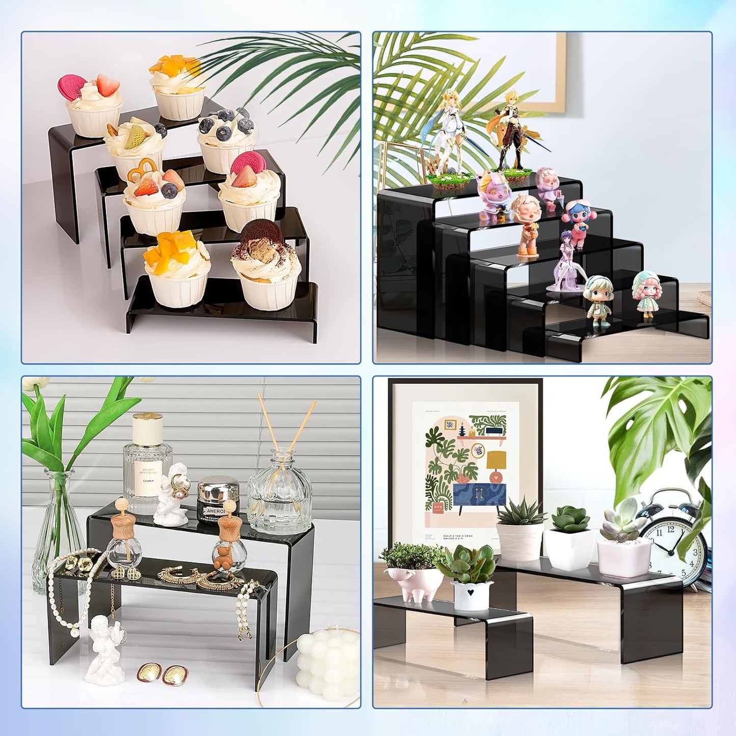 Aheroi Large Acrylic Risers, 10 Pcs 2 Set(7”L~8”L~9”L) Riser Display Shelf, Clear Rectangular Display Stands Set, Transparent Shelves for Decor, Showcase Holder for Cupcake
