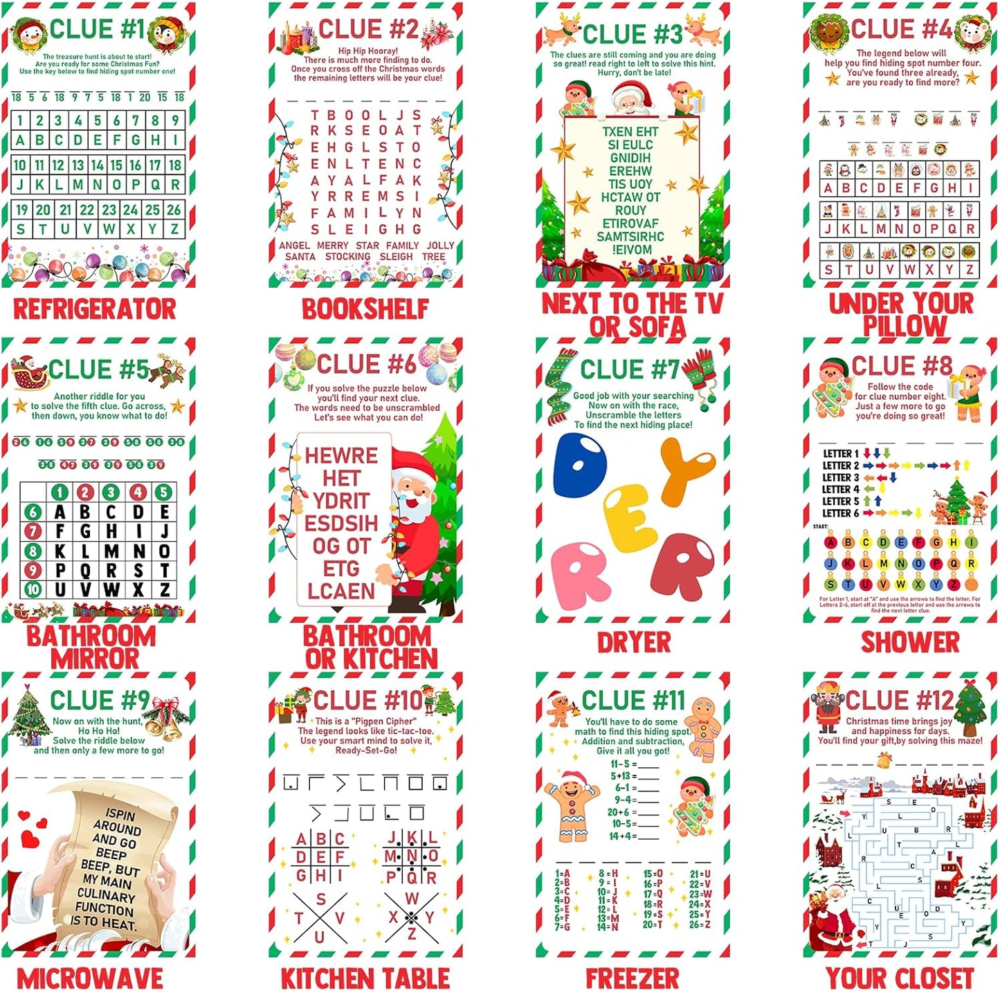 Christmas Treasure Hunt for Older Kids,Santa Holiday Scavenger Treasure Gift Hunt Games Crack the Code Puzzle for Christmas Morning Eve Gift
